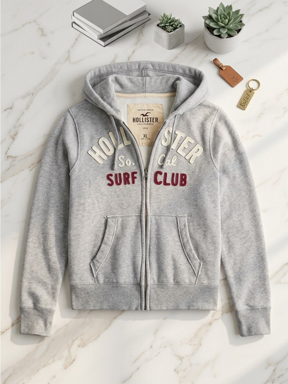 Hollister California Grey So Cal Surf Club Full Zip Graphic Hoodie XL Vintage